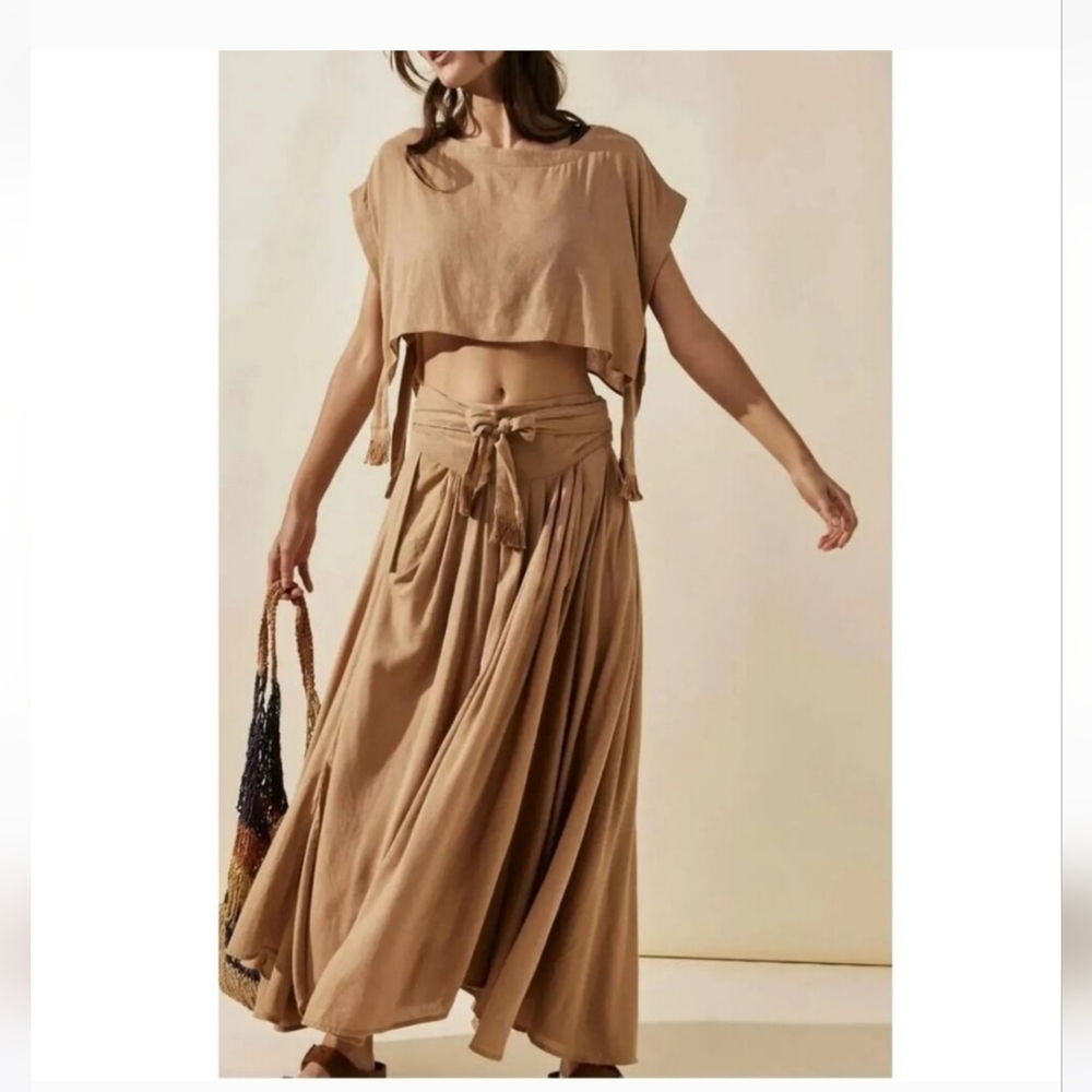 NWOT Free People Sundown Skirt Set XLARGE Iced Coffee- Brown